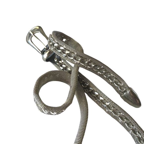Vintage 1980s statement belt CHAINMAIL metal mesh Women\'s M silver GLAM buckle main image 9